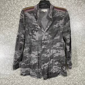 Knox Rose Gray Camouflage Embroidered Shoulder Boho Top - Size Medium - Shacket